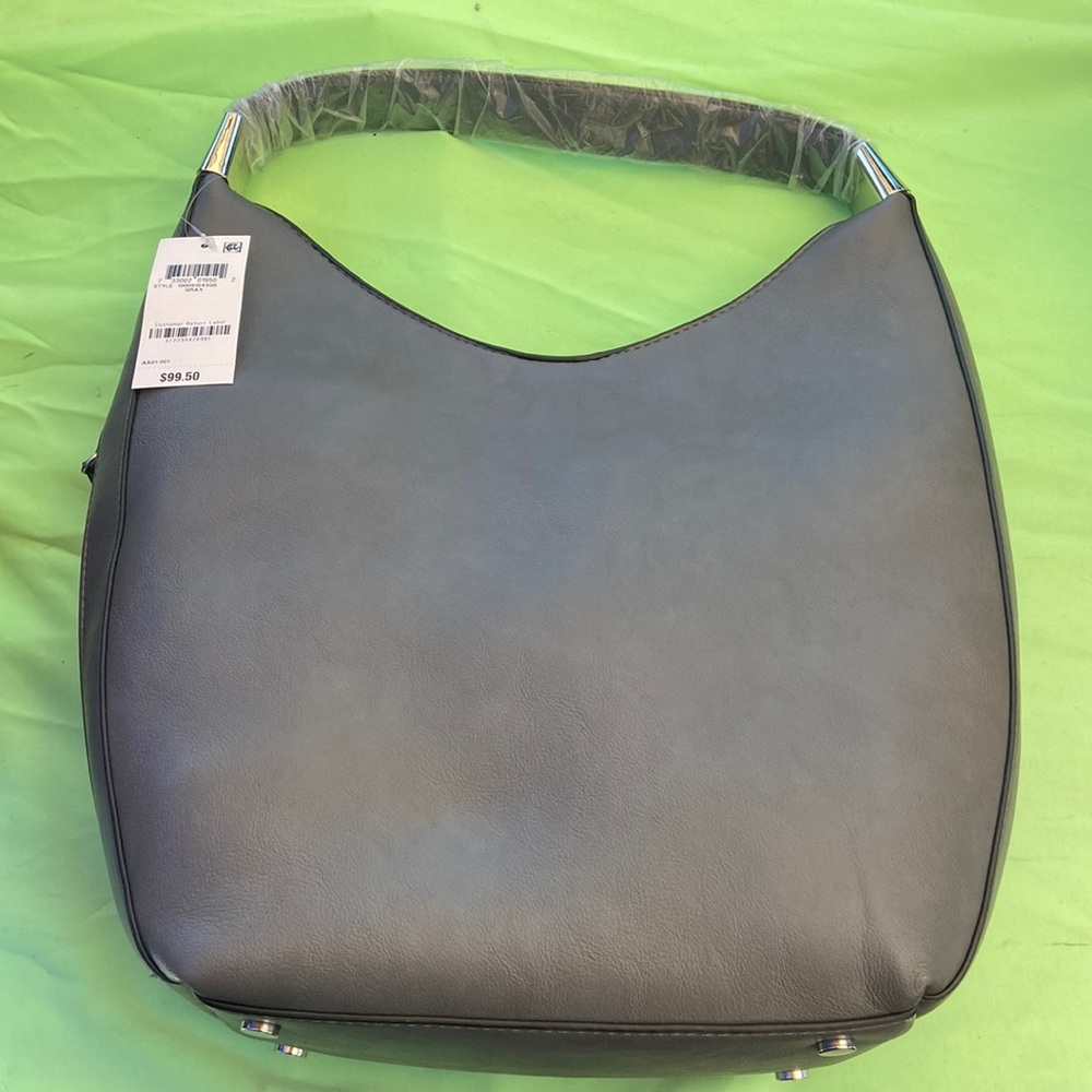 ALFANI ~ Bangle Faux-Leather Hobo ~ gray Shell Silver ~ NWT!